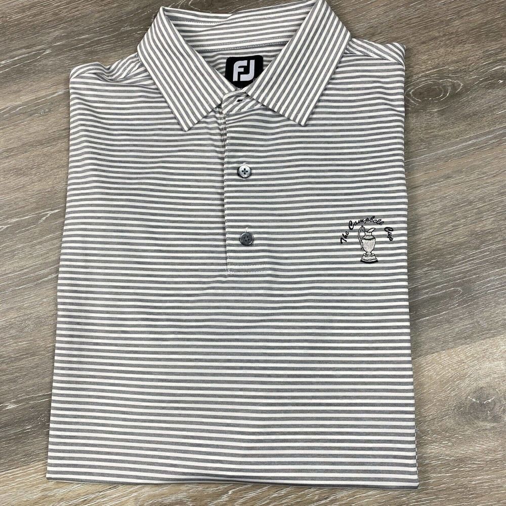FootJoy FJ Polo Shirt Mens Large‎ Light Gray Striped Performance Golf Shirt